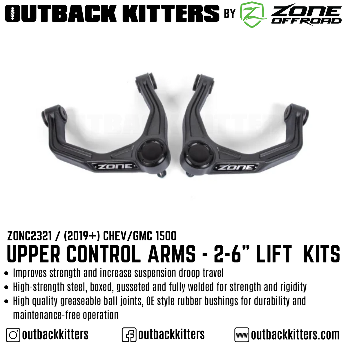 OK by Zone Upper Control Arms for 2019+ Chev/GMC 1500 2-6" Lift - Outback Kitters