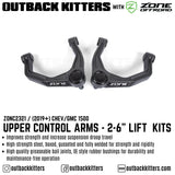 OK by Zone Offroad Upper Control Arms for 2019+ Chev/GMC 1500 2-6" Lift