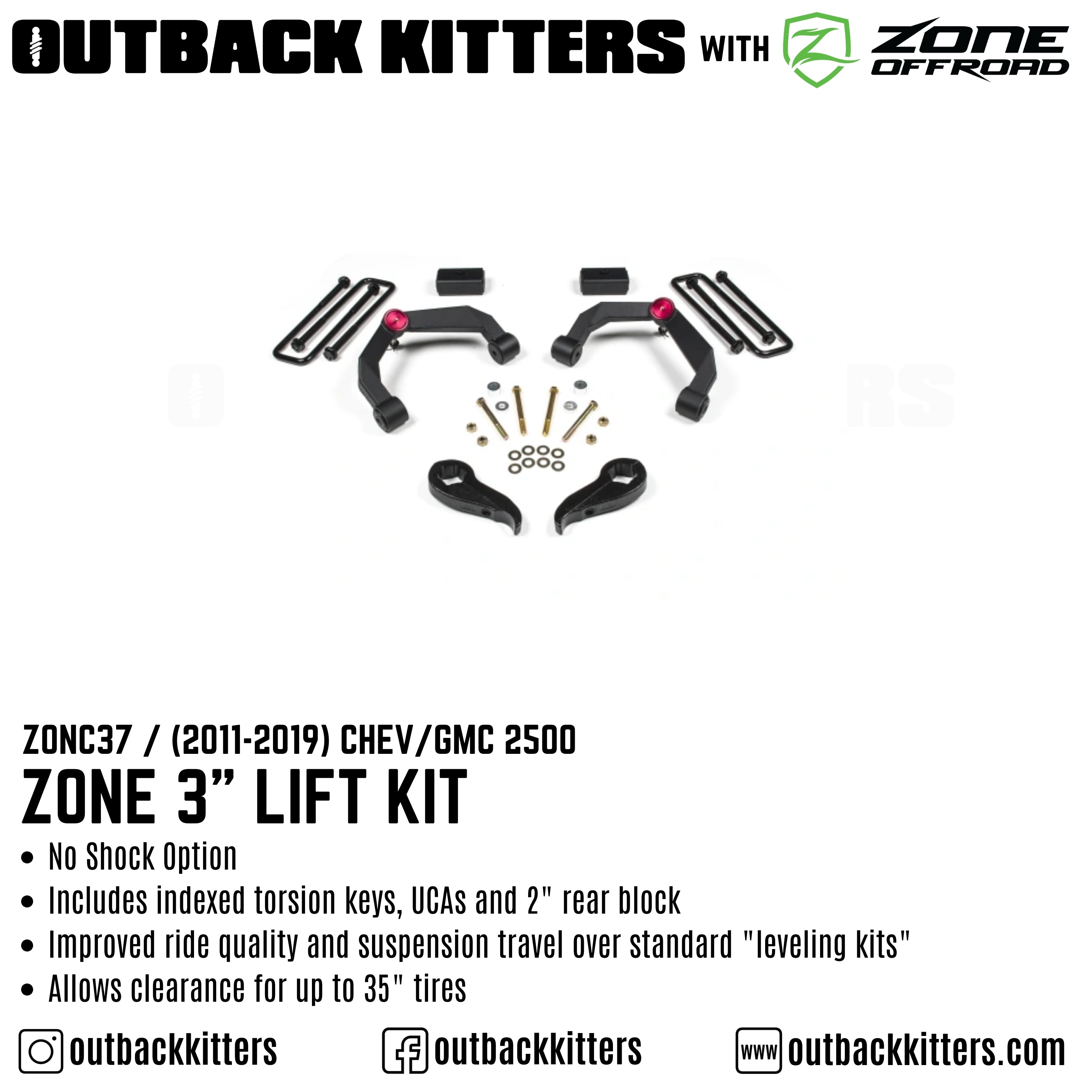 OK with Zone Offroad 3" Lift Kit for 2011-2019 Chev/GMC 2500