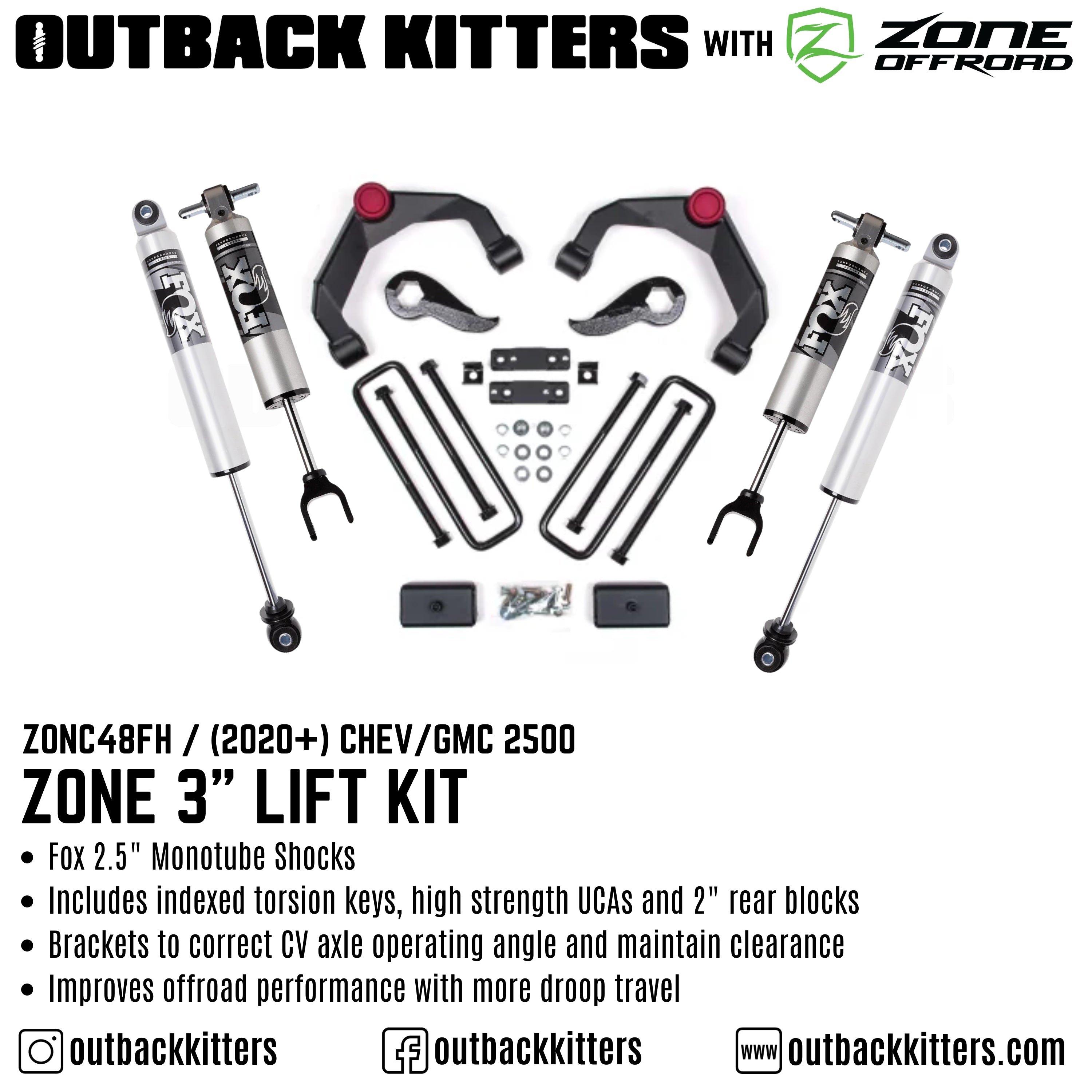 OK with Zone Offroad 3" Lift Kit for 2020+ Chev/GMC 2500