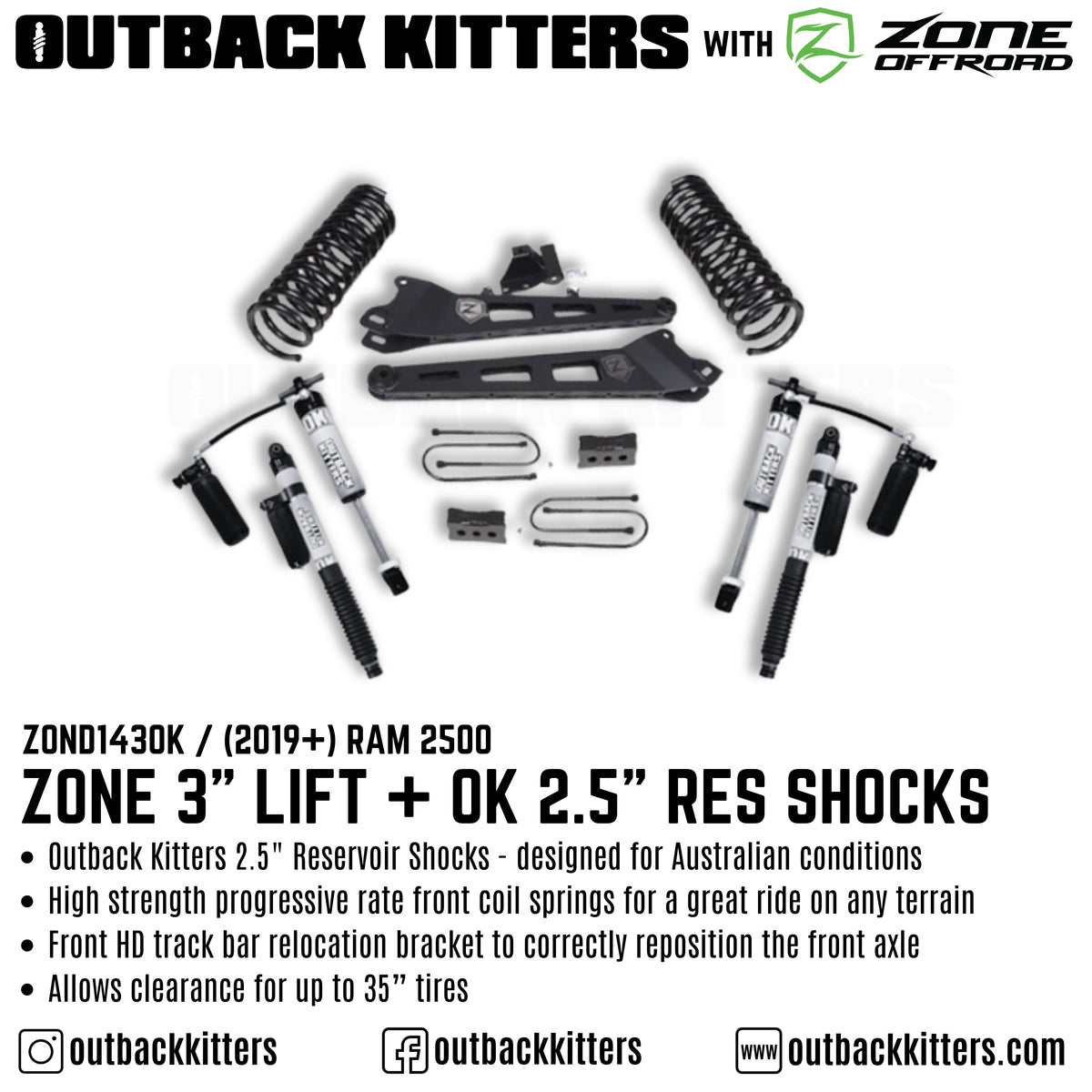 OK by Zone Offroad 3" Lift Kit for 2019+ Ram 3500