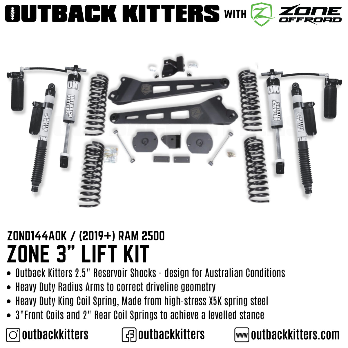 OK by Zone Offroad 3" Lift Kit for 2019+ Ram 2500