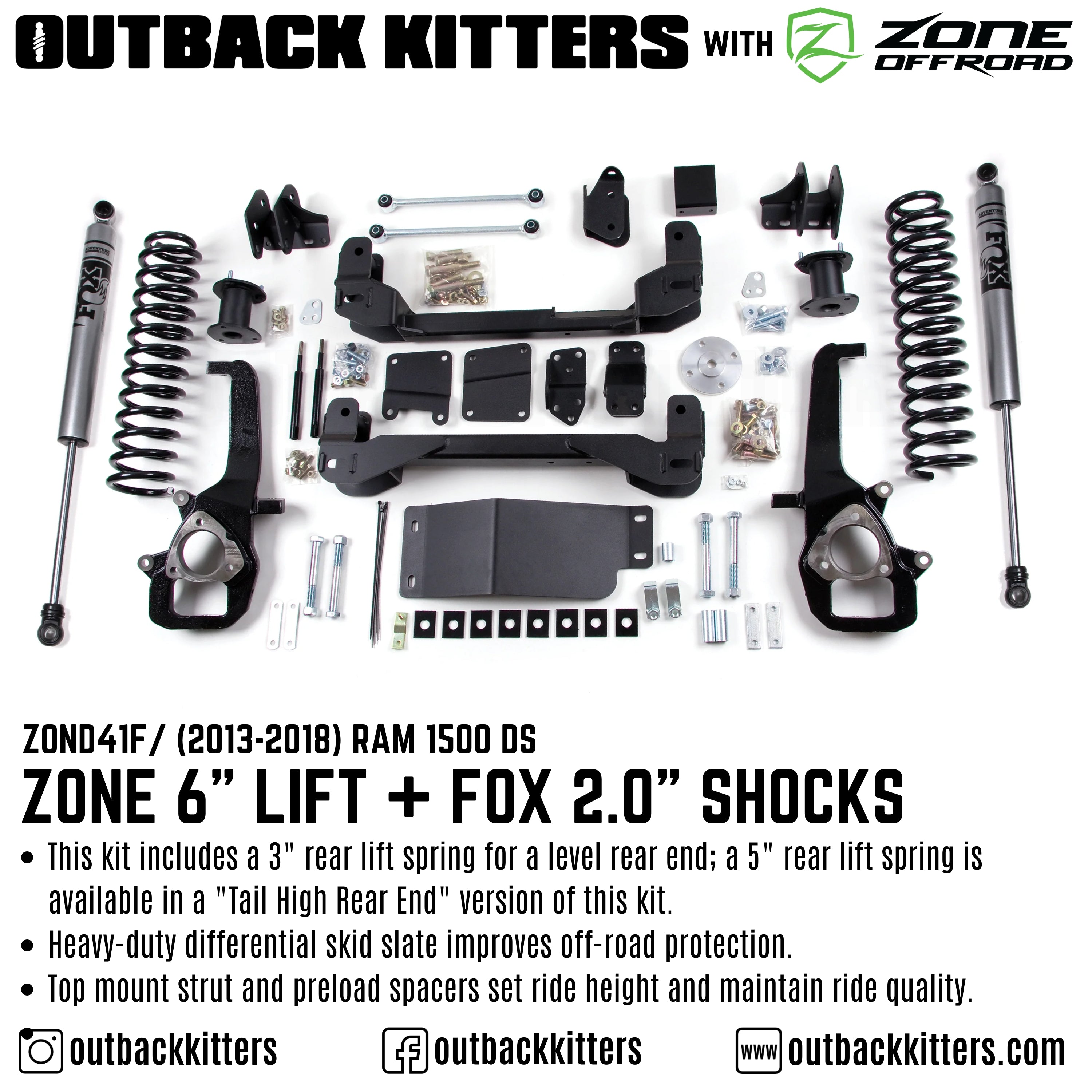 Zone Offroad 6" Lift Kit for 2013-2018 RAM 1500 - Outback Kitters