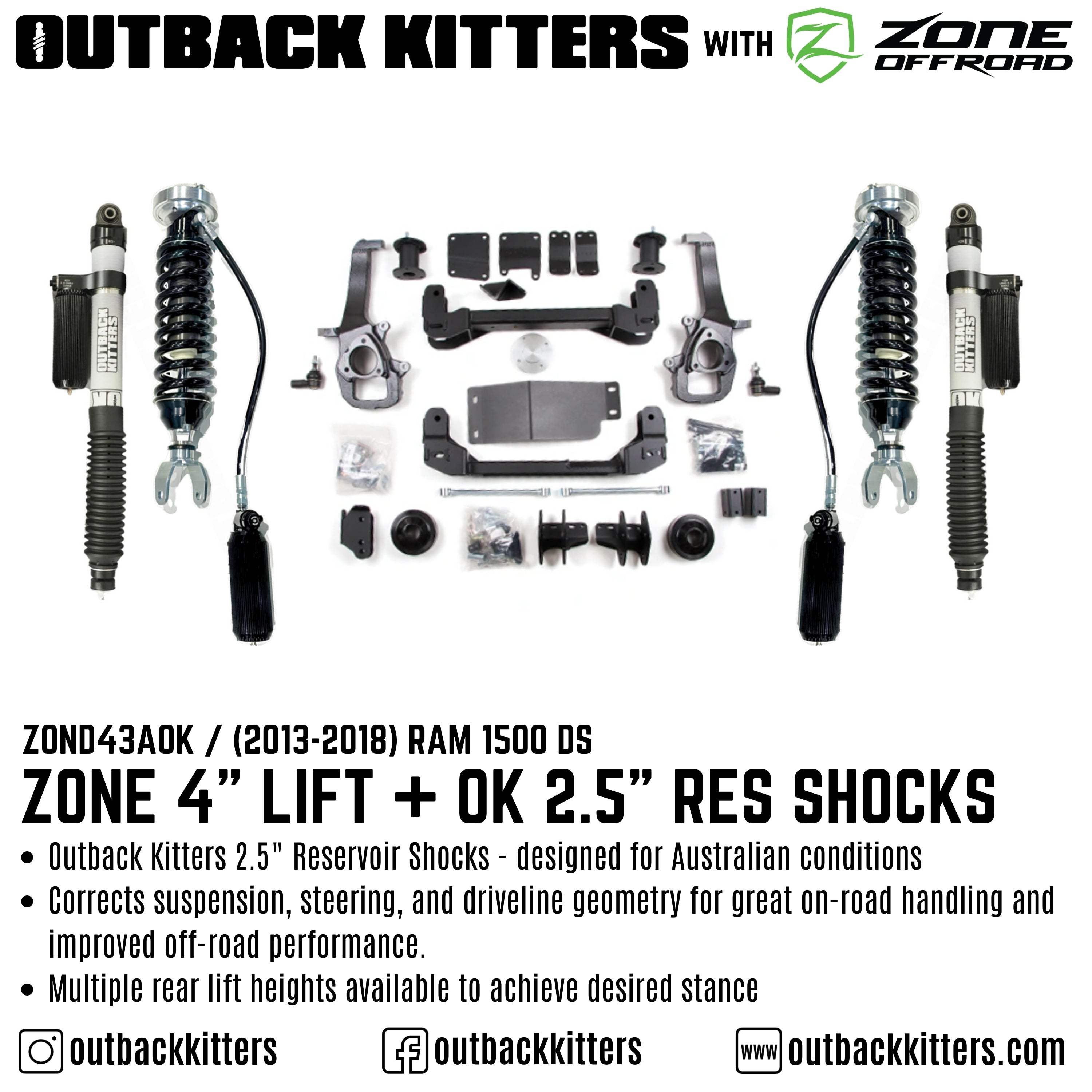 OK with Zone Offroad 4" Lift Kit for 2013-2018 Ram 1500 DS