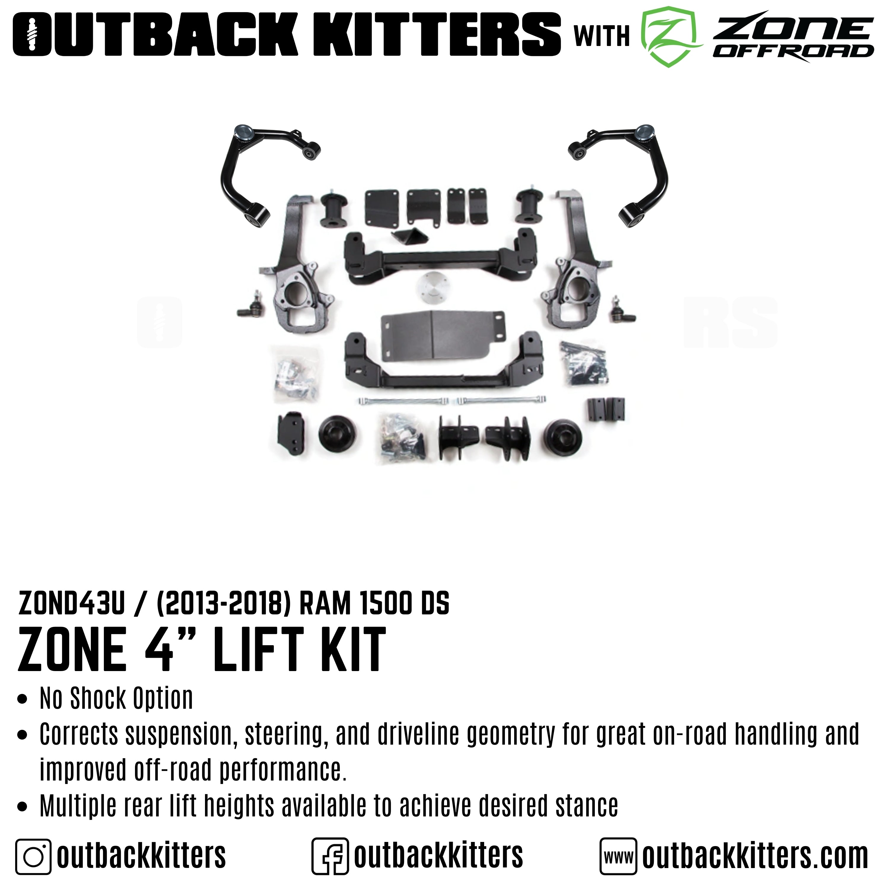 OK with Zone Offroad 4" Lift Kit for 2013-2018 Ram 1500 DS