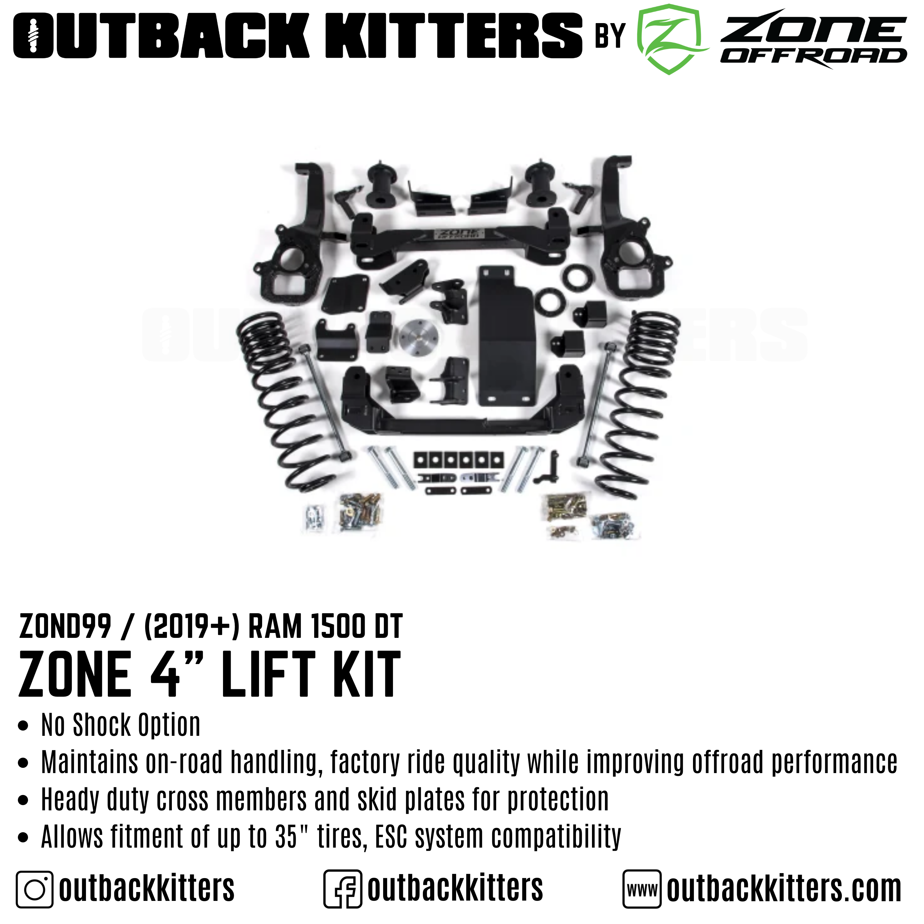 OK by Zone 4" Lift Kit + Outback Kitters 2.5" Reservoir Shocks for 2019+ Ram 1500 DT - Outback Kitters