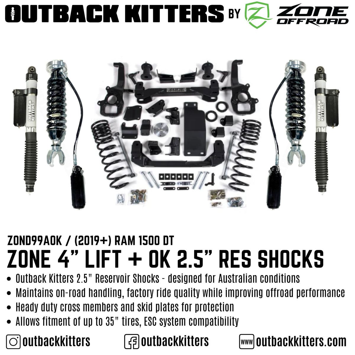 OK by Zone Offroad 4" Lift Kit for 2019+ Ram 1500 DT - Outback Kitters