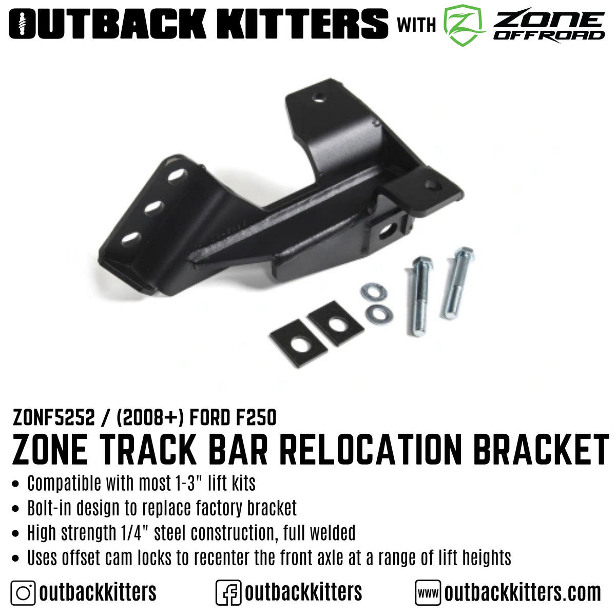 OK by Zone Offroad Track Bar Relocation Bracket for 1-3" Lift Kit for 2008+ Ford F250