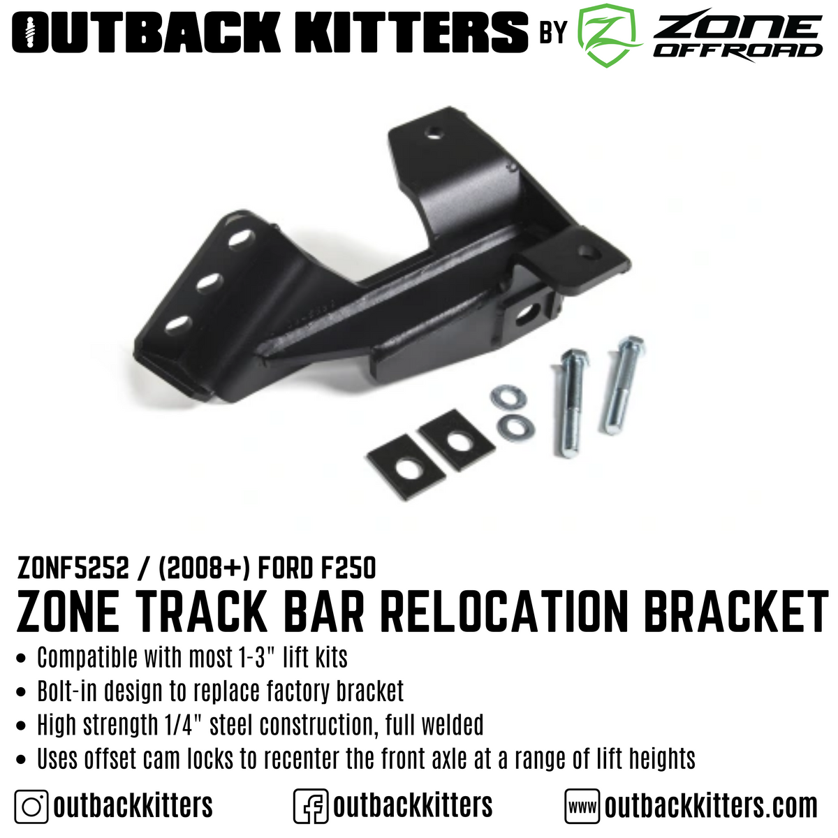 OK by Zone Track Bar Relocation Bracket for 1-3" Lift Kit for 2008+ Ford F250 - Outback Kitters