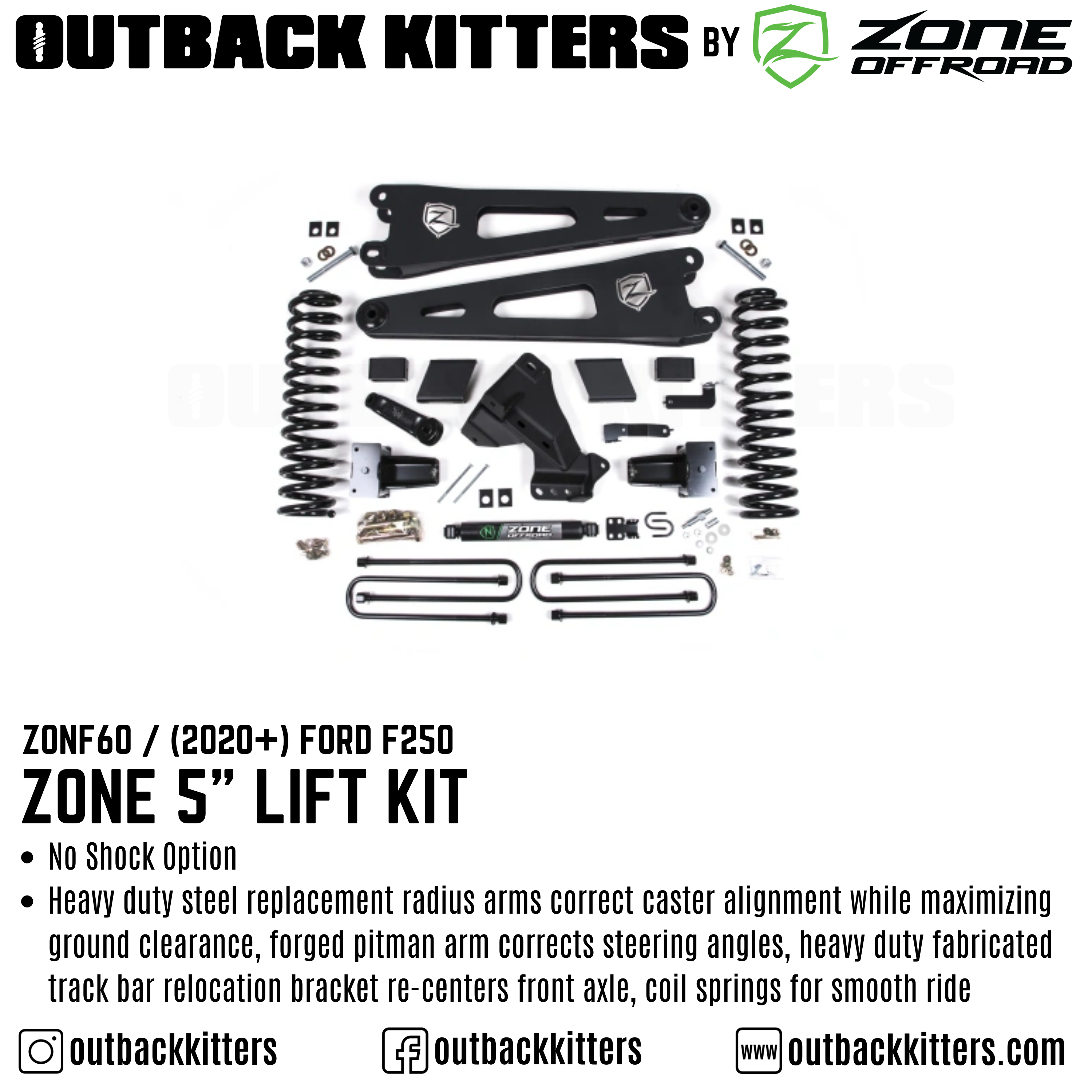 OK by Zone 5" Levelling Kit + Outback Kitters 2.5" Reservoir Shocks for 2020+ Ford F250 - Outback Kitters