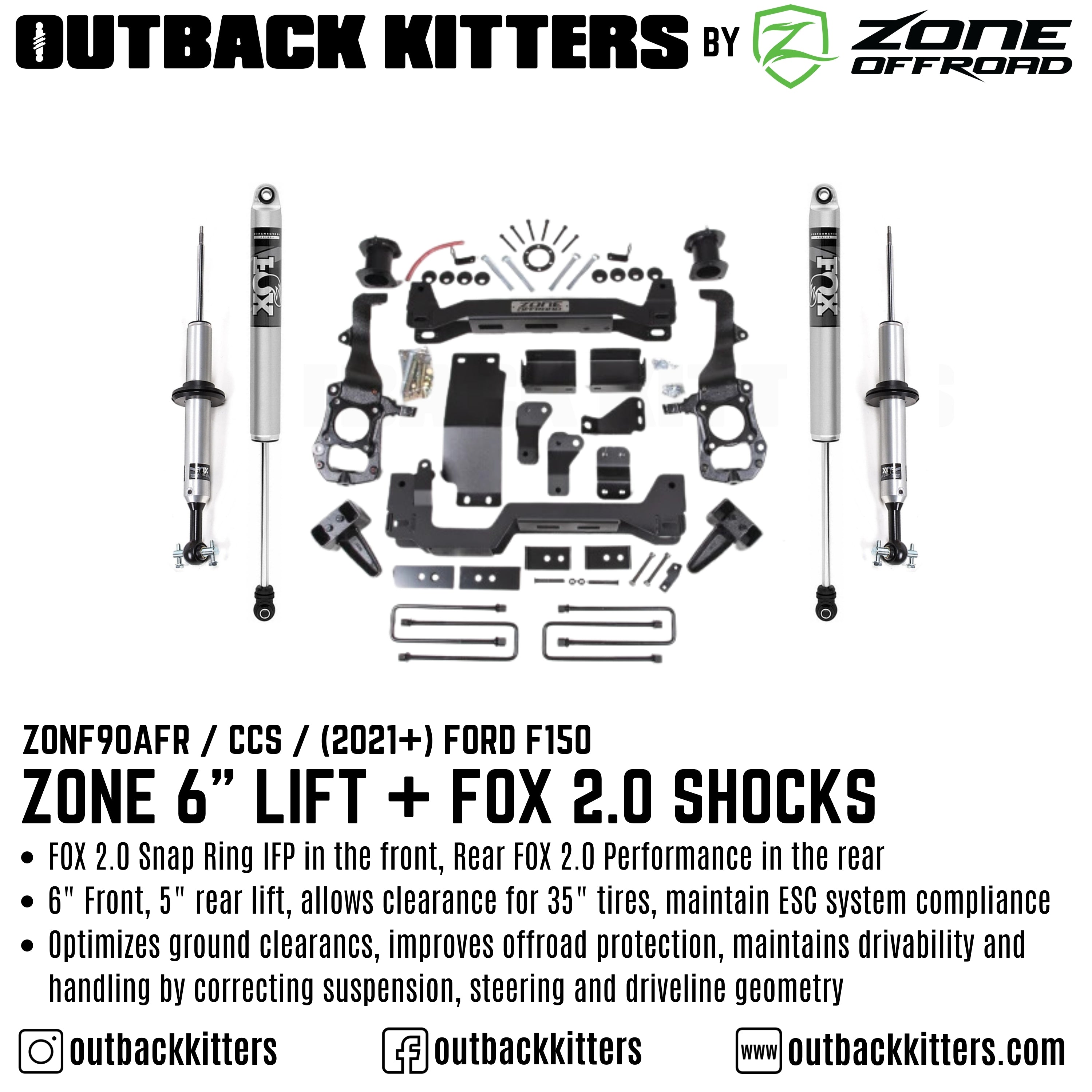 OK by Zone Offroad 6" Levelling Kit for 2021+ Ford F150 - Outback Kitters