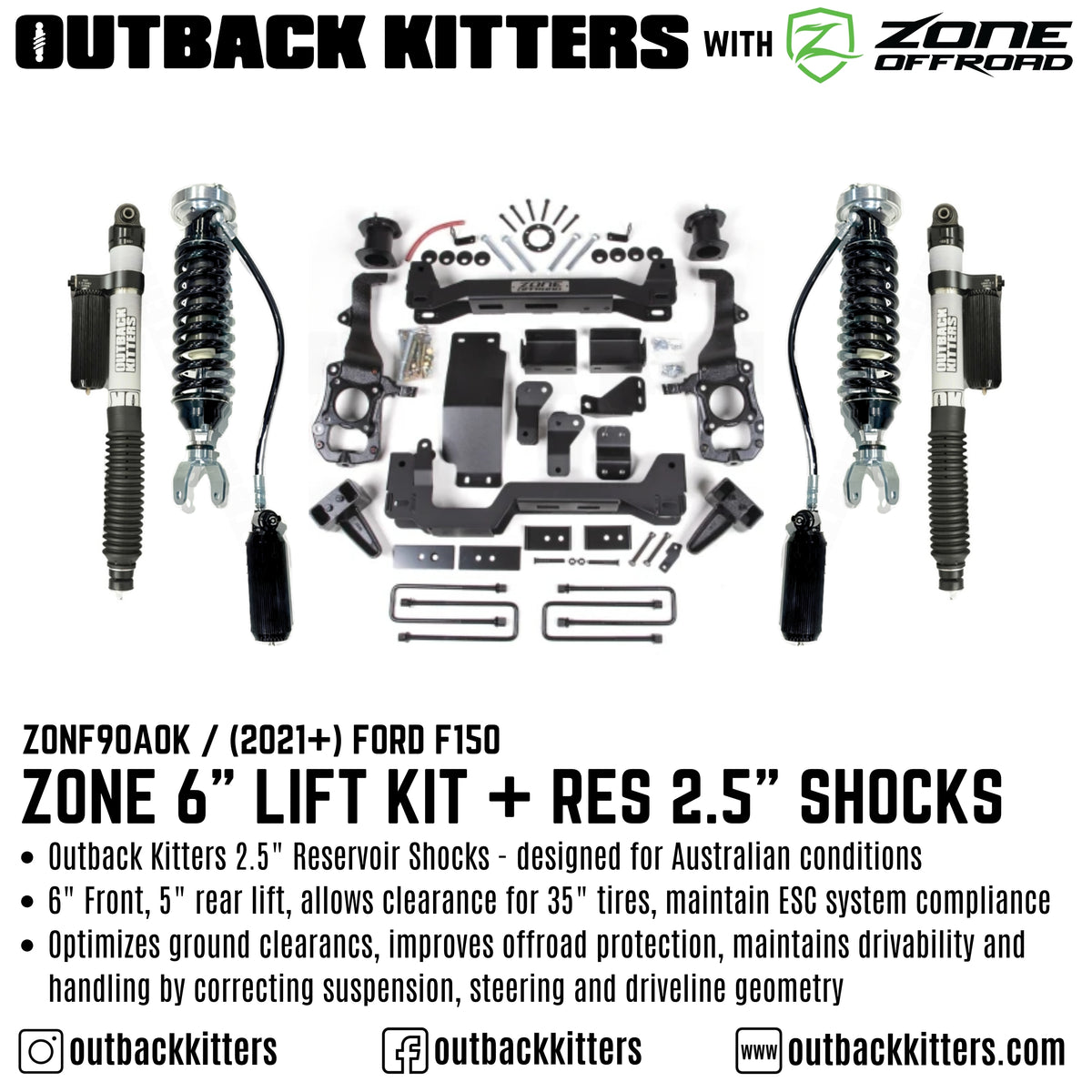 OK with Zone Offroad 6" Levelling Kit for 2021+ Ford F150