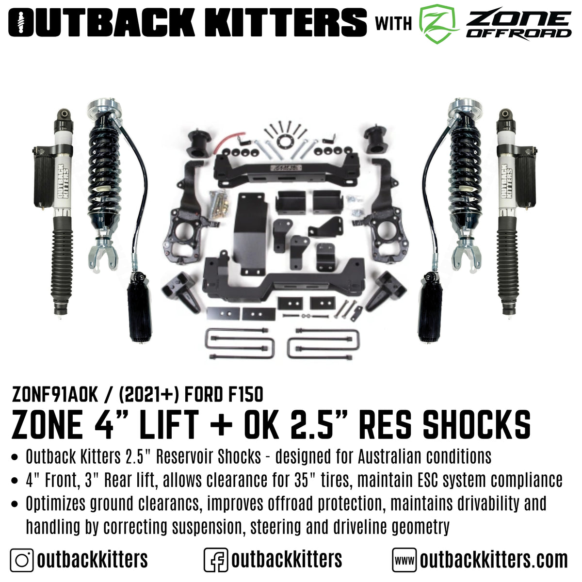 OK with Zone Offroad 4" Levelling Kit for 2021+ Ford F150 - Outback Kitters