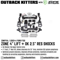 OK with Zone Offroad 4" Levelling Kit for 2021+ Ford F150 - Outback Kitters