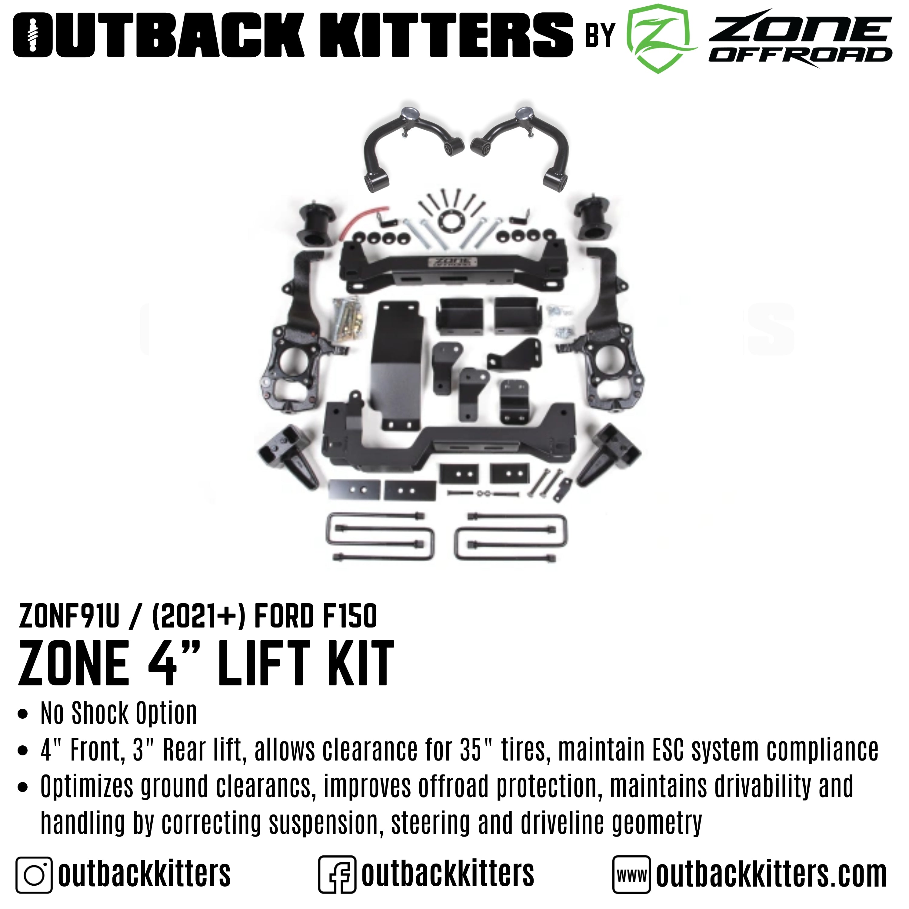 OK by Zone Offroad 4" Levelling Kit for 2021+ Ford F150 - Outback Kitters