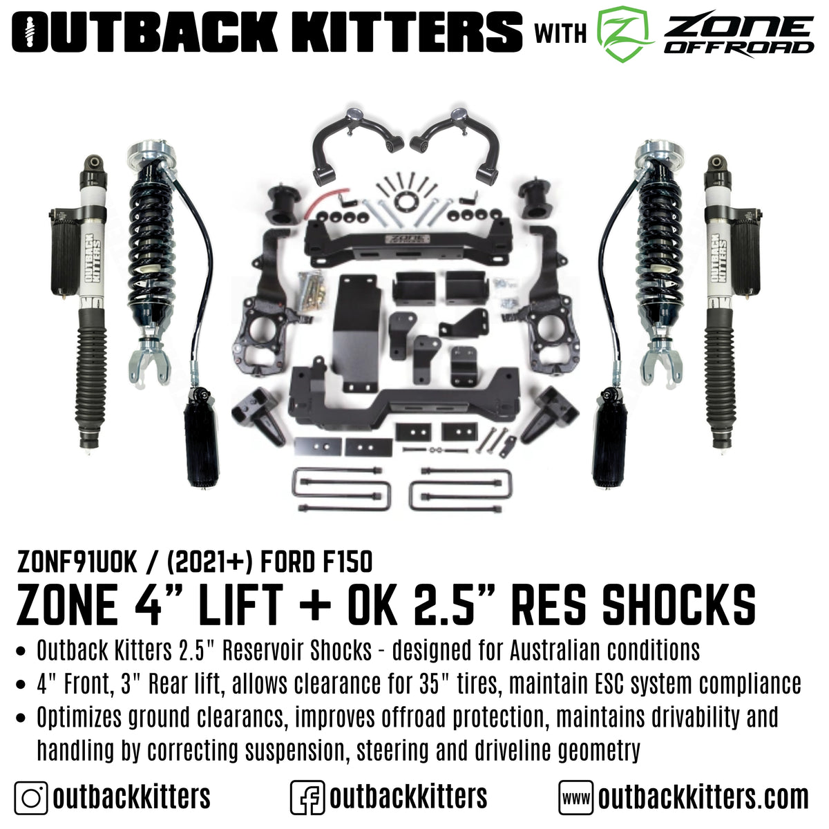 OK by Zone Offroad 4" Levelling Kit for 2021+ Ford F150
