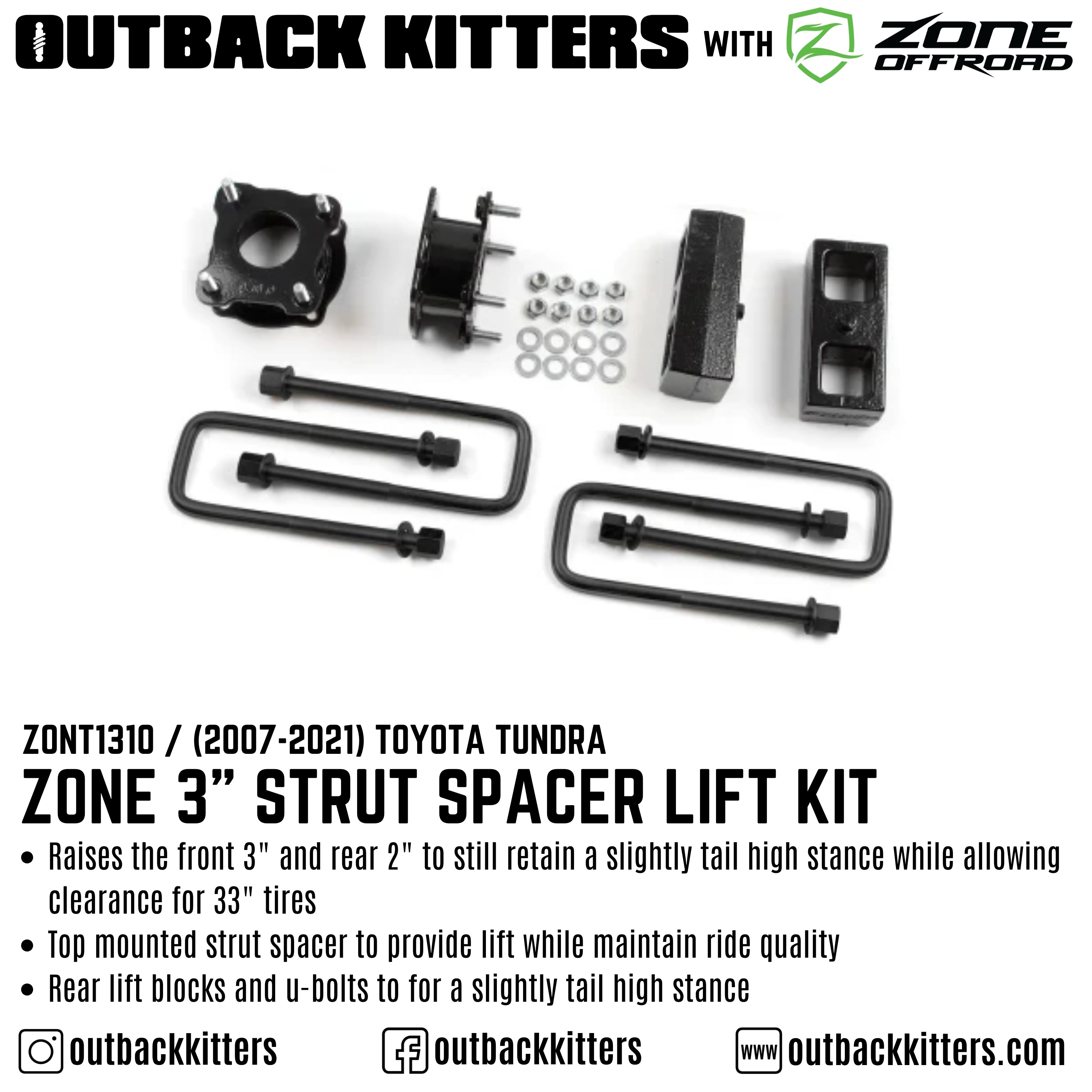 OK with Zone Offroad 3" Lift Kit for 2007-2021 Toyota Tundra