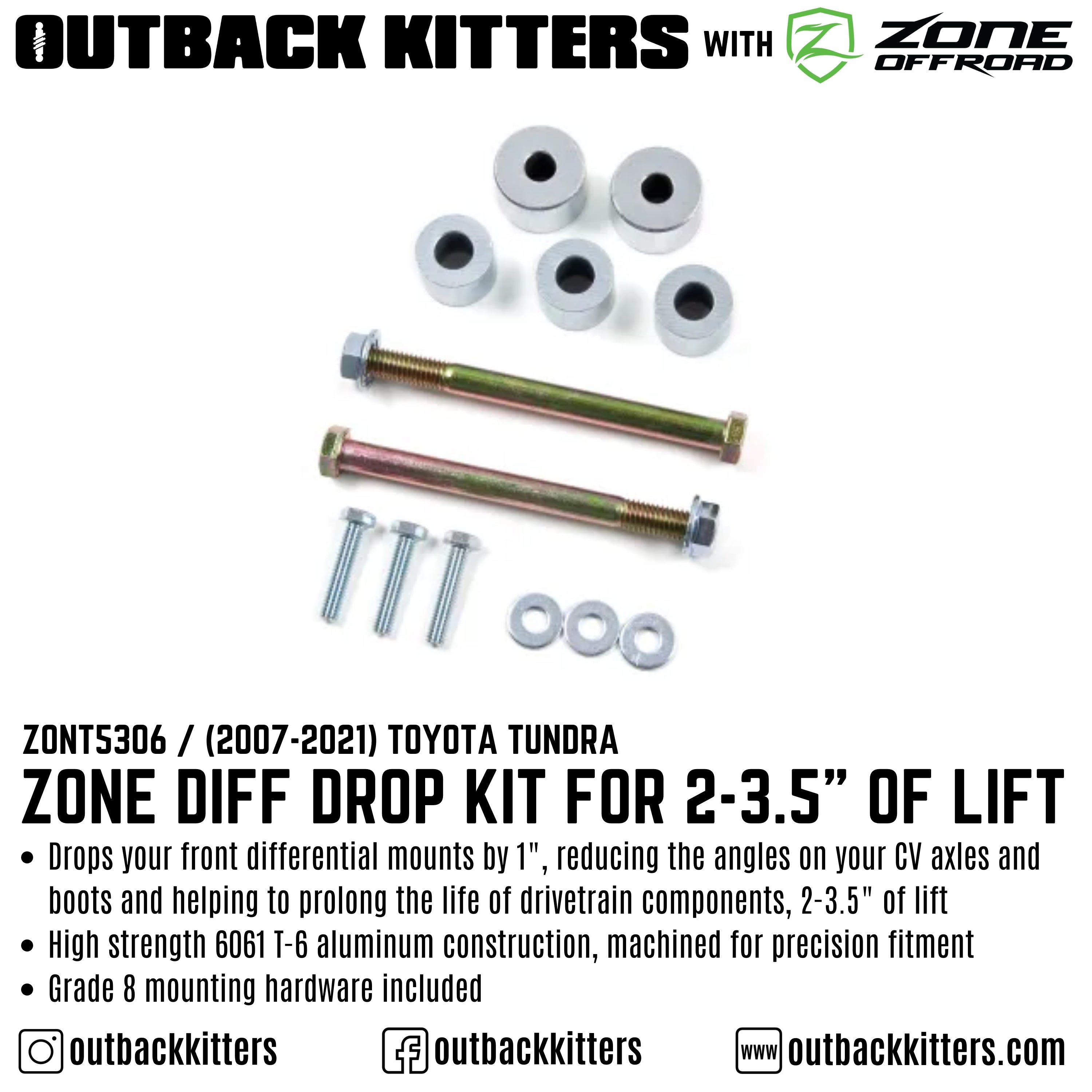 OK with Zone Offroad 2-3.5" Lift Diff Drop Kit for 2007-2021 Toyota Tundra