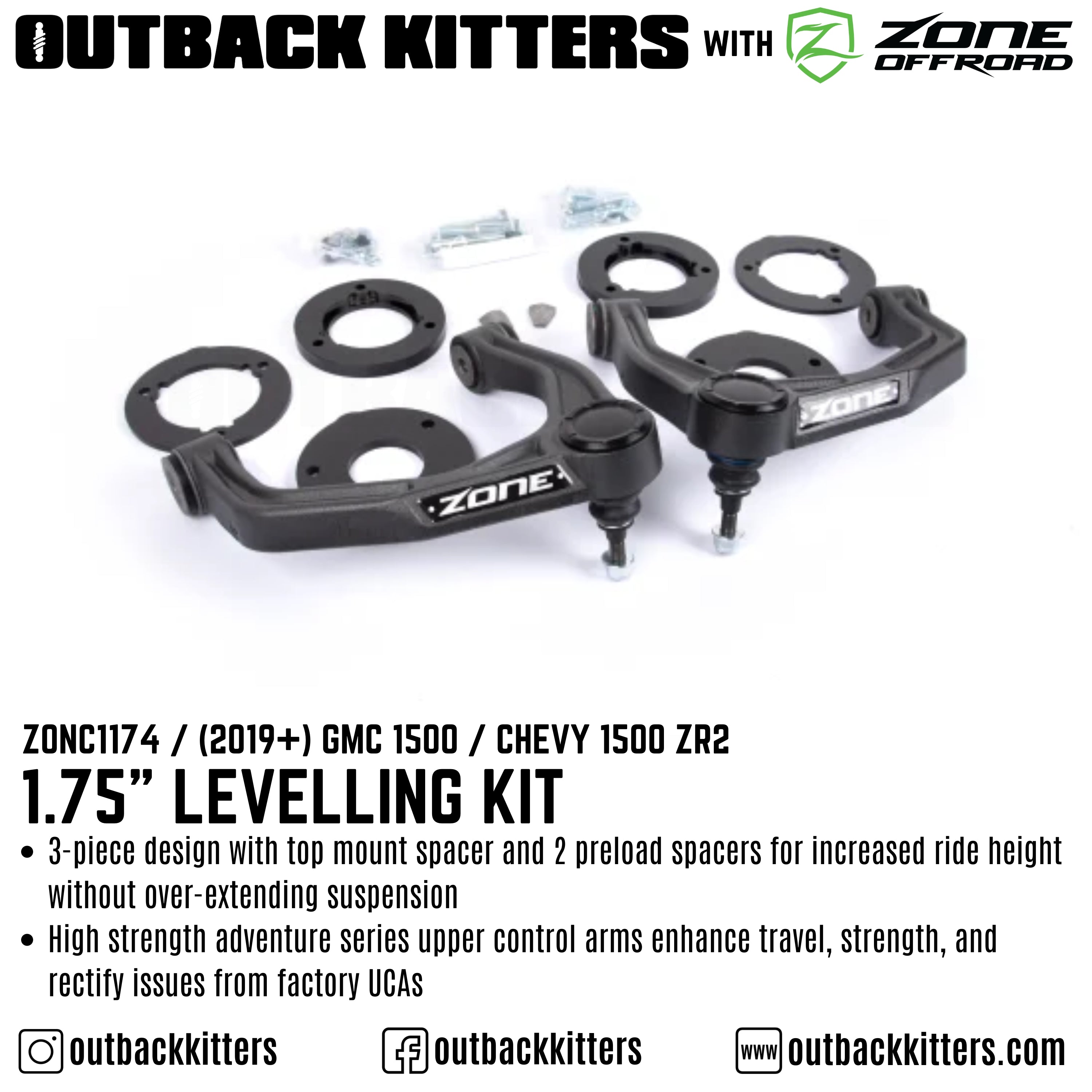 Zone Offroad 1.75" Levelling Kit for 2019+ Chevy Silverado 1500 ZR2